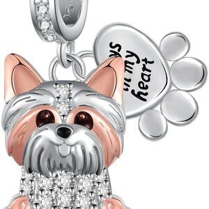 Sterling Silver Dog Charm for Bracelets Cute Yorkie Jewelry Gifts for Women